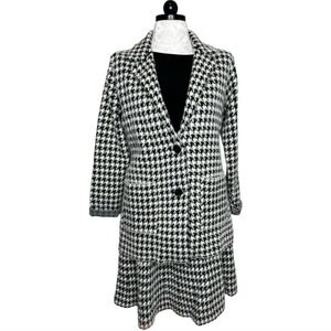 Max Studio Houndstooth Knit Blazer Skirt Set Womens L Black White Two Piece